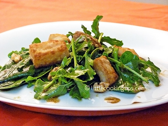 Spinach Salad with arugula, hallumi cheese and sweet balsamic sauce with mustard Spinach Salad with arugula, hallumi cheese and sweet balsamic sauce with mustard